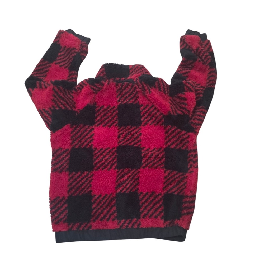 365 Kids Buffalo Plaid Fleece Jacket Red Black 3/4 Zip Pockets Size 10 - Picture 3 of 8